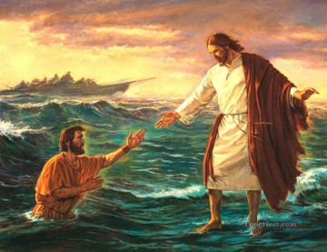 jesús Painting - Jesús en el mar cristiano religioso